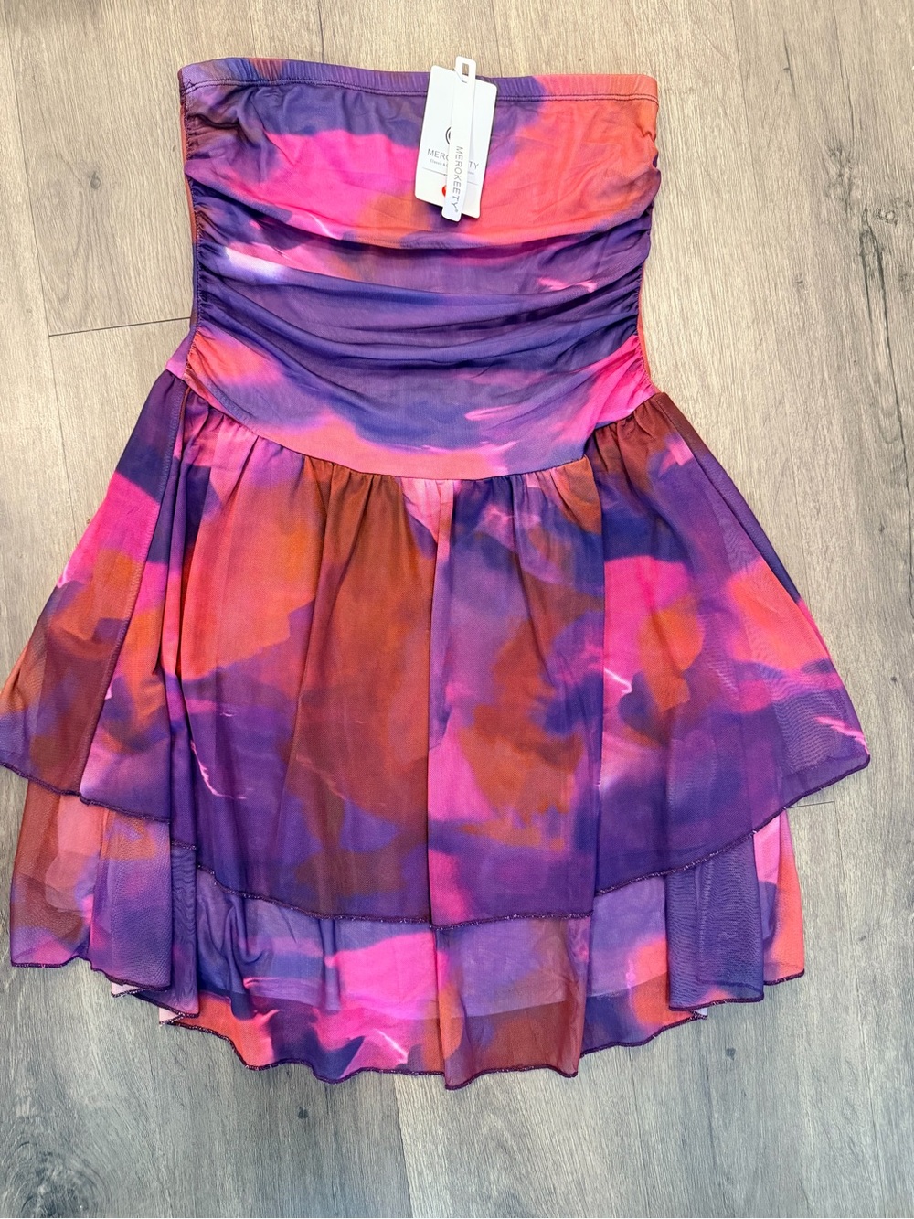 Strapless Layered Mini Dress in Purple & Pink
